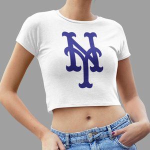 NEW York Mets NY Team Color Pop Form Fit Crop Top Shirt WHITE